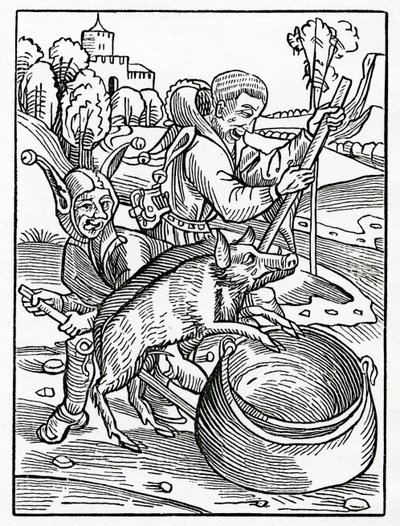 Von bösen Ratgebern, Richtern und Rechtsanwälten, Illustration aus Alexander Barclays englischer Übersetzung von 